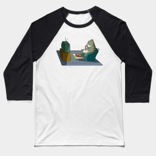 Cat eating fish and watching tv Baseball T-Shirt